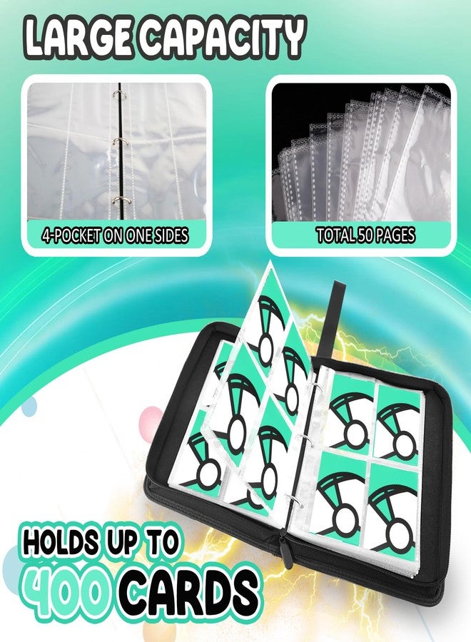 LOYEE Trading Card Binder 4-Pockets, 400 Pockets Card Holder with 50 Removable Sleeves, Large Capacity & Waterproof Zipper Album Holder for Trading Card Collector, Portable Card Album Book for Card-Green - Image 5